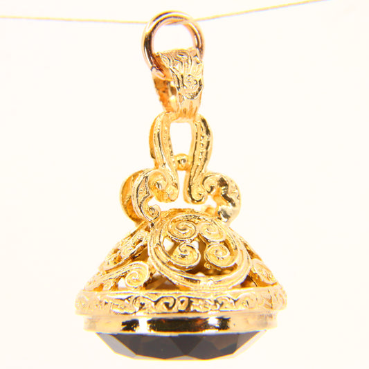 Antique 9ct Gold Smokey Citrine Drop Pendant Fob Charm Hallmarked