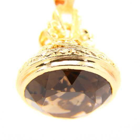 Antique 9ct Gold Smokey Citrine Drop Pendant Fob Charm Hallmarked