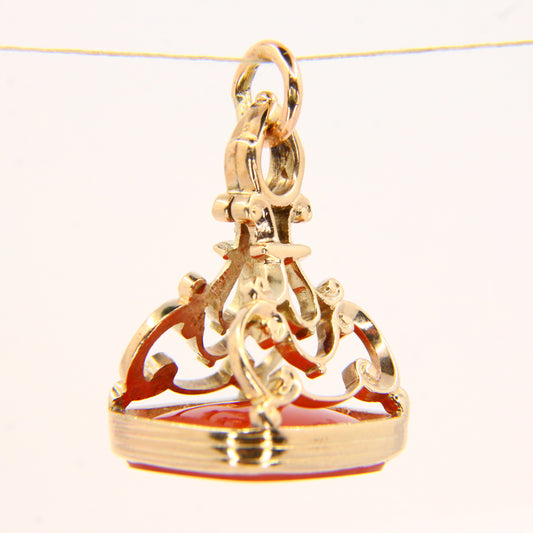 Vintage 9ct Gold Carnelian Drop Pendant Fob Charm Gift