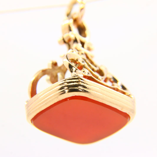Vintage 9ct Gold Carnelian Drop Pendant Fob Charm Gift