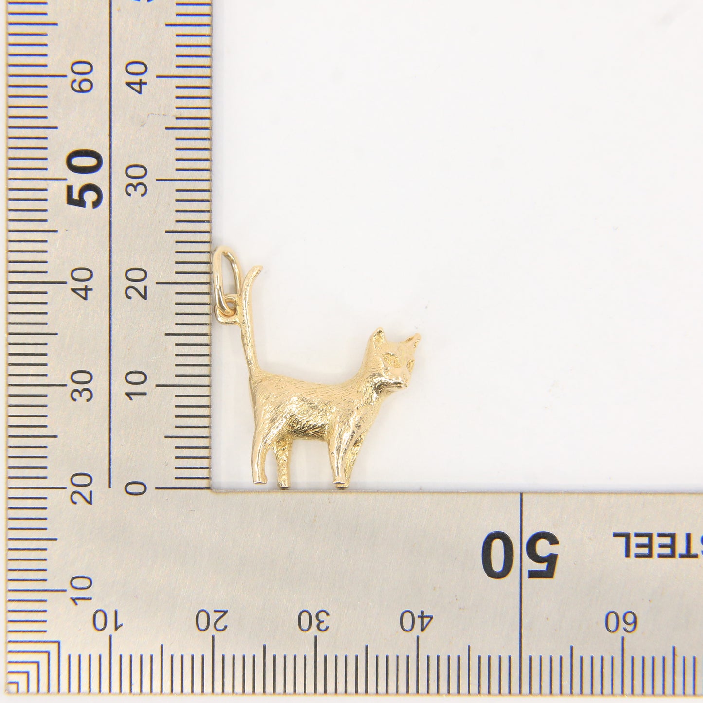 Vintage 9ct Hallmarked Cat Charm Pendant Yellow Gold Long Tailed Feline Gift