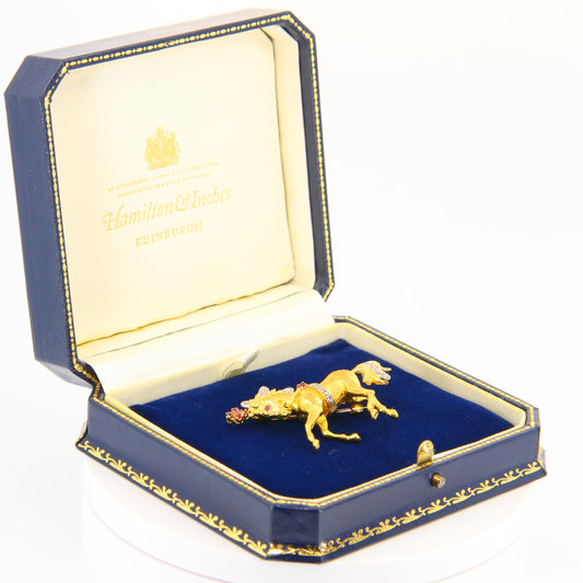 1969 Ben Rosenfeld Diamond and Ruby 18 Carat Yellow Gold Horse Brooch Hallmarked