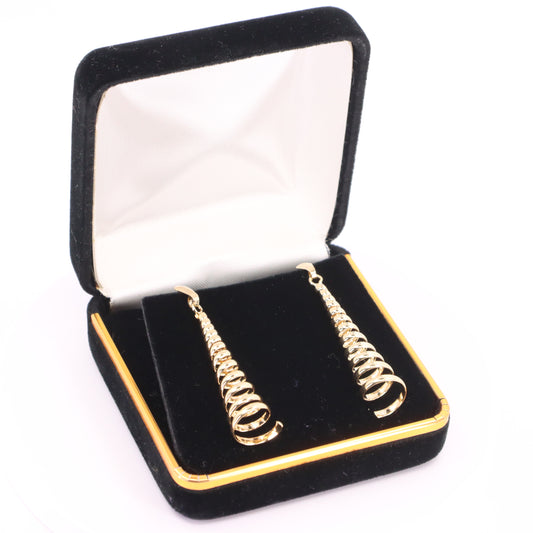 Vintage 9ct Hallmarked Yellow Gold Spiral Drop Dangle Earrings Boxed Gift