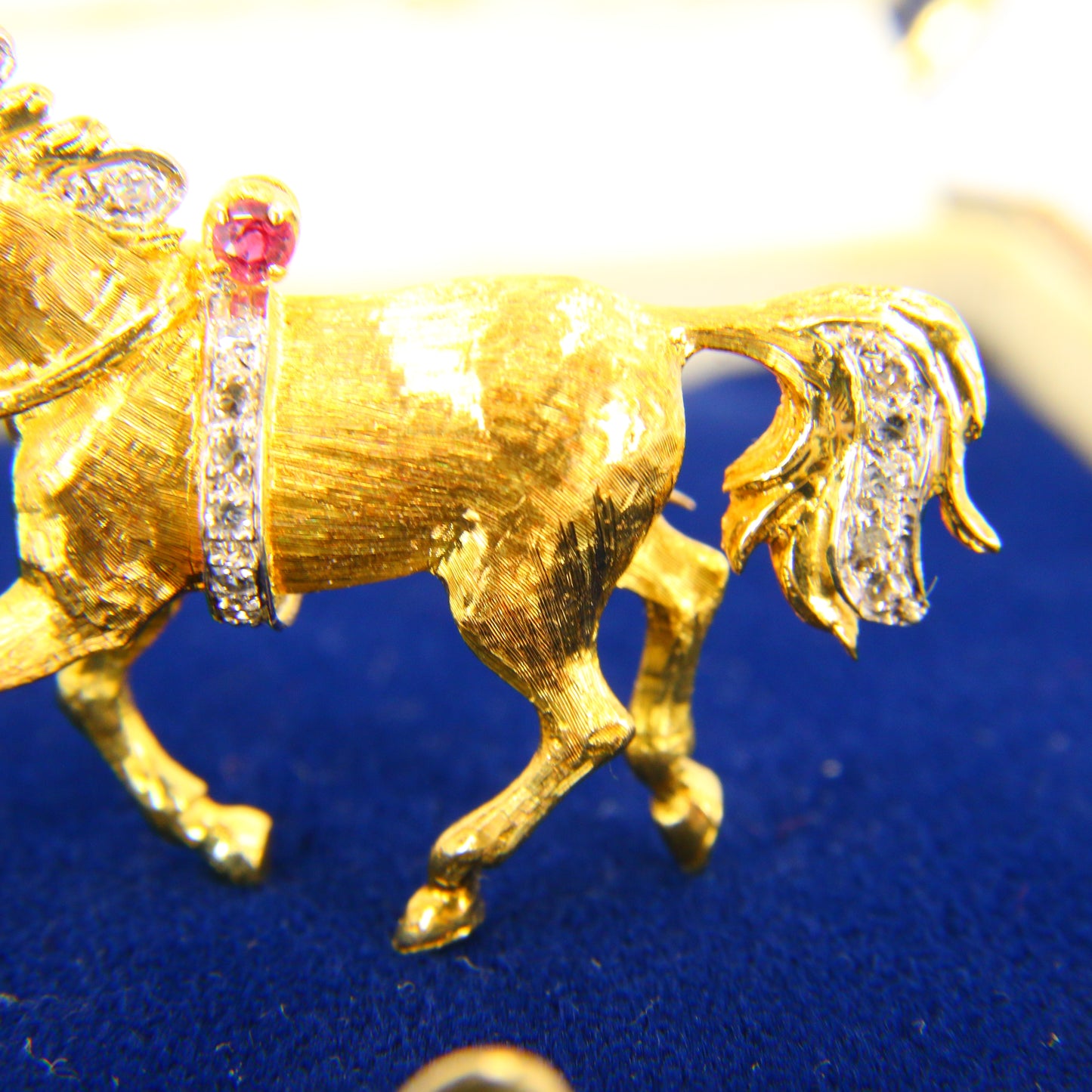1969 Ben Rosenfeld Diamond and Ruby 18 Carat Yellow Gold Horse Brooch Hallmarked