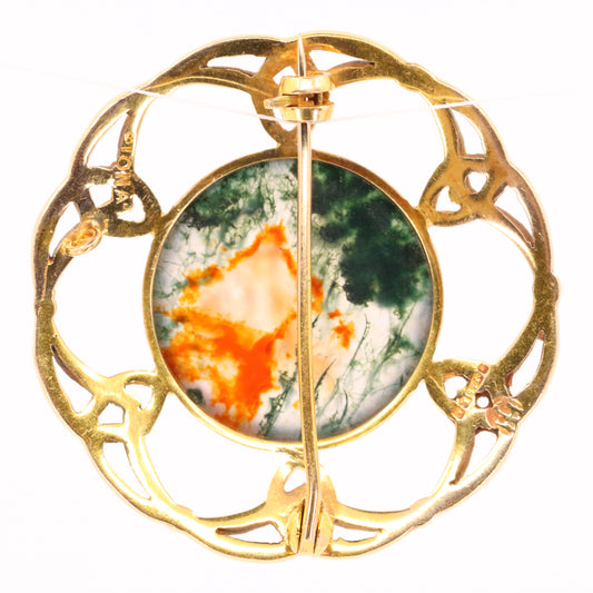 Vintage 9ct Hallmarked Gold Scottish Iona Cross Brooch Moss Agate Pin Boxed Gift
