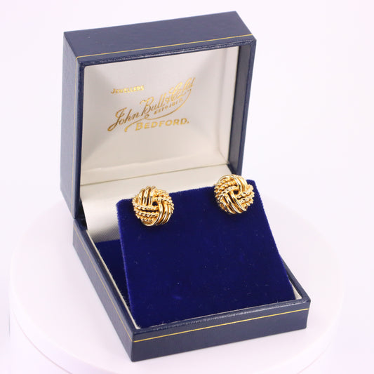 Vintage 18ct Hallmarked Yellow Gold Knot Stud Earrings Latch Back Boxed Gift