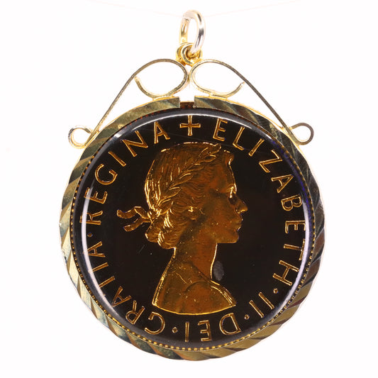 Vintage 1967 Half Crown Elizabeth II Enamel Hand Painted Cupronickel Pendant