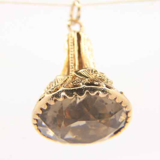 Vintage 9ct Hallmarked Yellow Gold Citrine Drop Fob Pendant Charm Gift