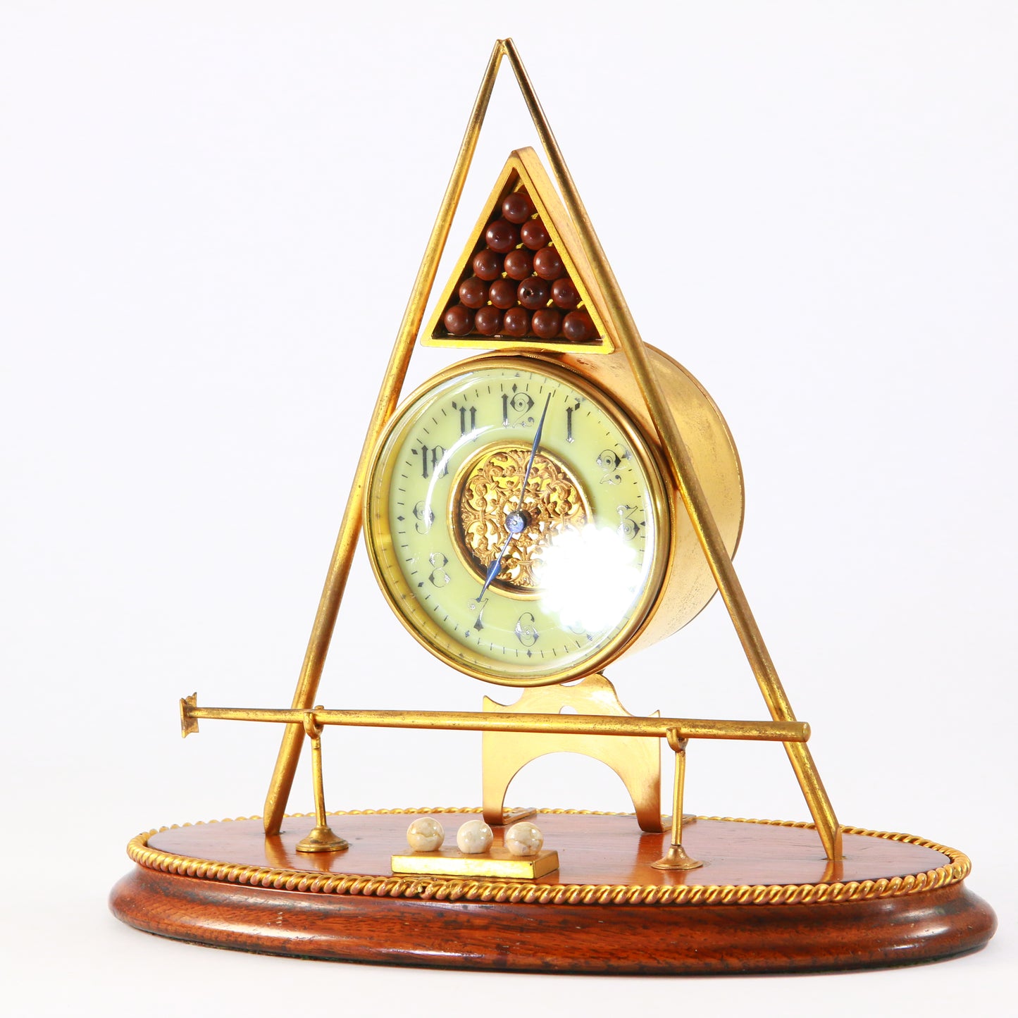 Antique Clock Billiards Set Novelty Desk Clock Circa 1900 Serviced & Running