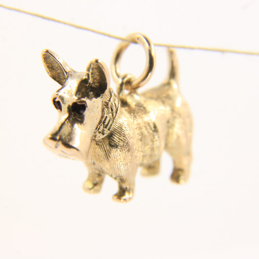 Vintage 9ct Hallmarked Gold Georg Jensen Scottie Dog Pendant Charm Gem Eyes Scottish Terrier