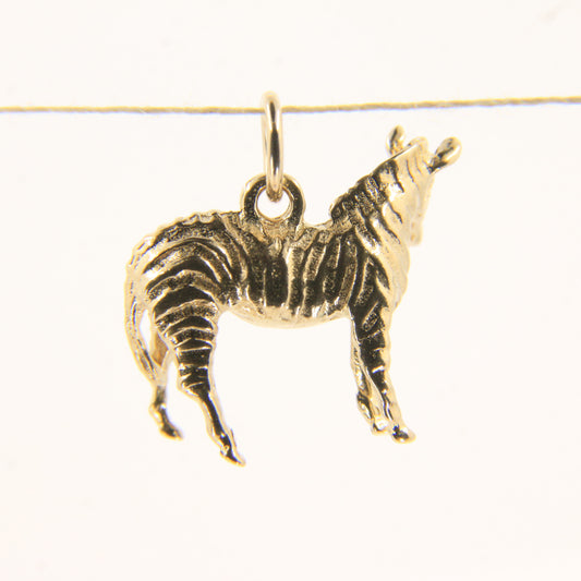 Vintage 9ct Gold Zebra Pendant Yellow Gold Animal Charm Striped Horse Gift
