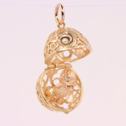 Vintage 9ct Hallmarked Gold Opening Egg Chick Pendant Animal Charm Easter Gift