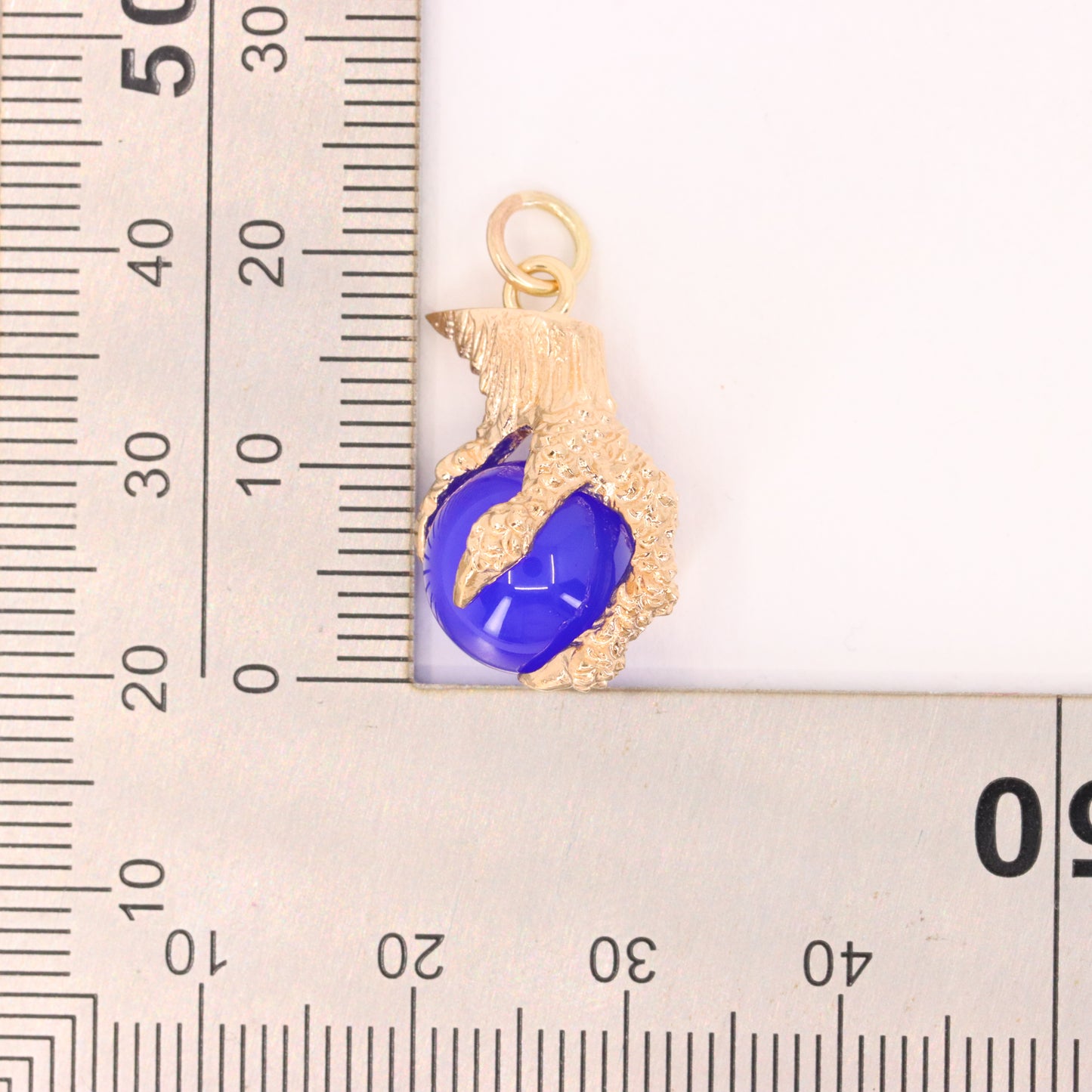 Vintage 9ct Hallmarked Yellow Gold Blue Agate Claw Charm Talisman Pendant Gift