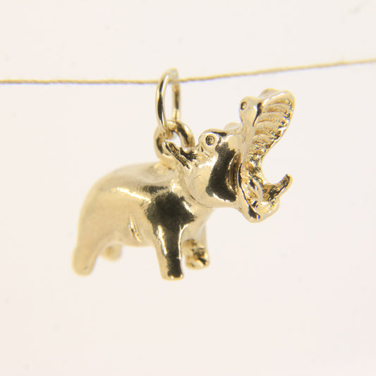 Vintage 9ct Gold Hippo Pendant Yellow Gold Animal Charm Detailed Hippopotamus