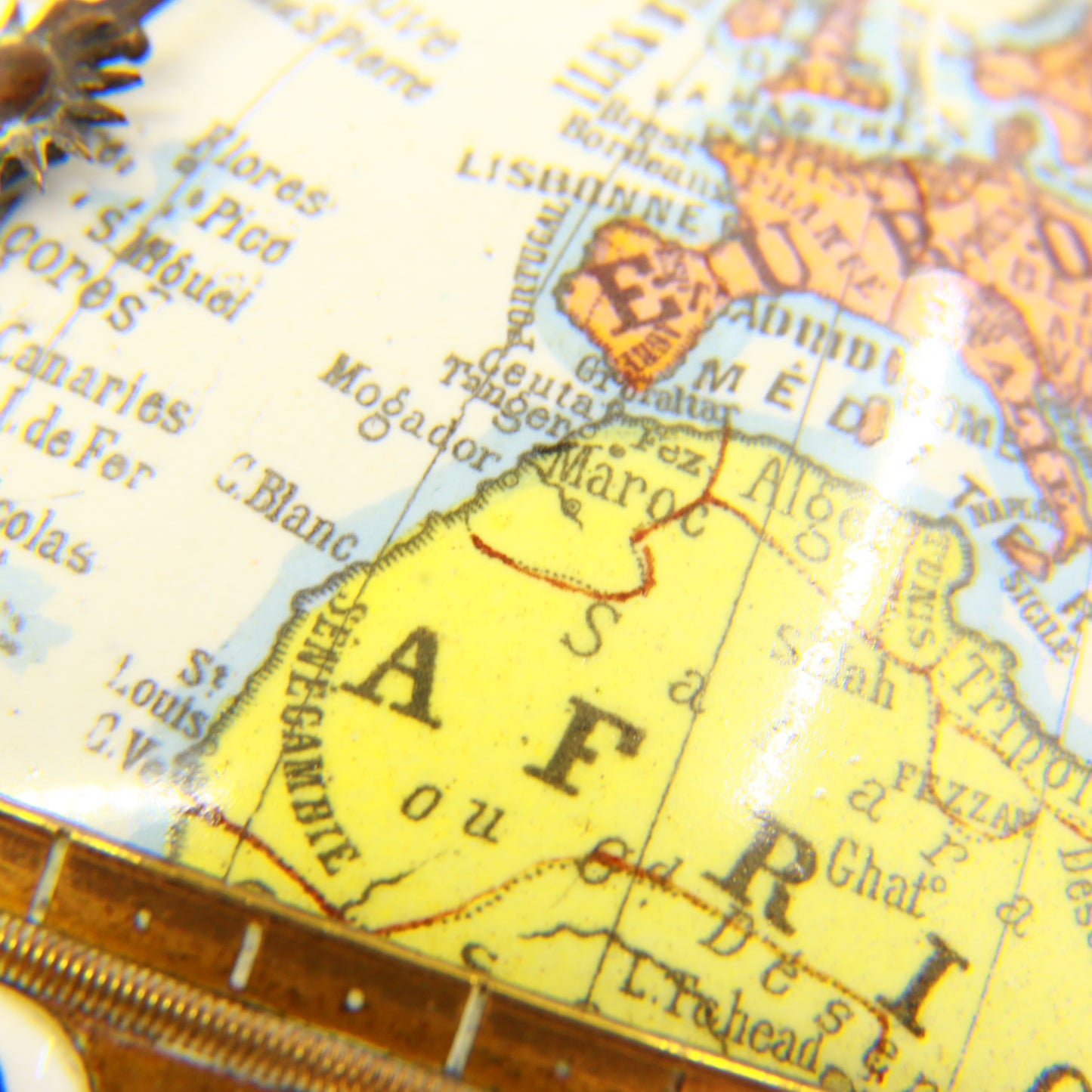 Antique Revolving Globe Antoine Redier French Enamel & Brass World Time Clock