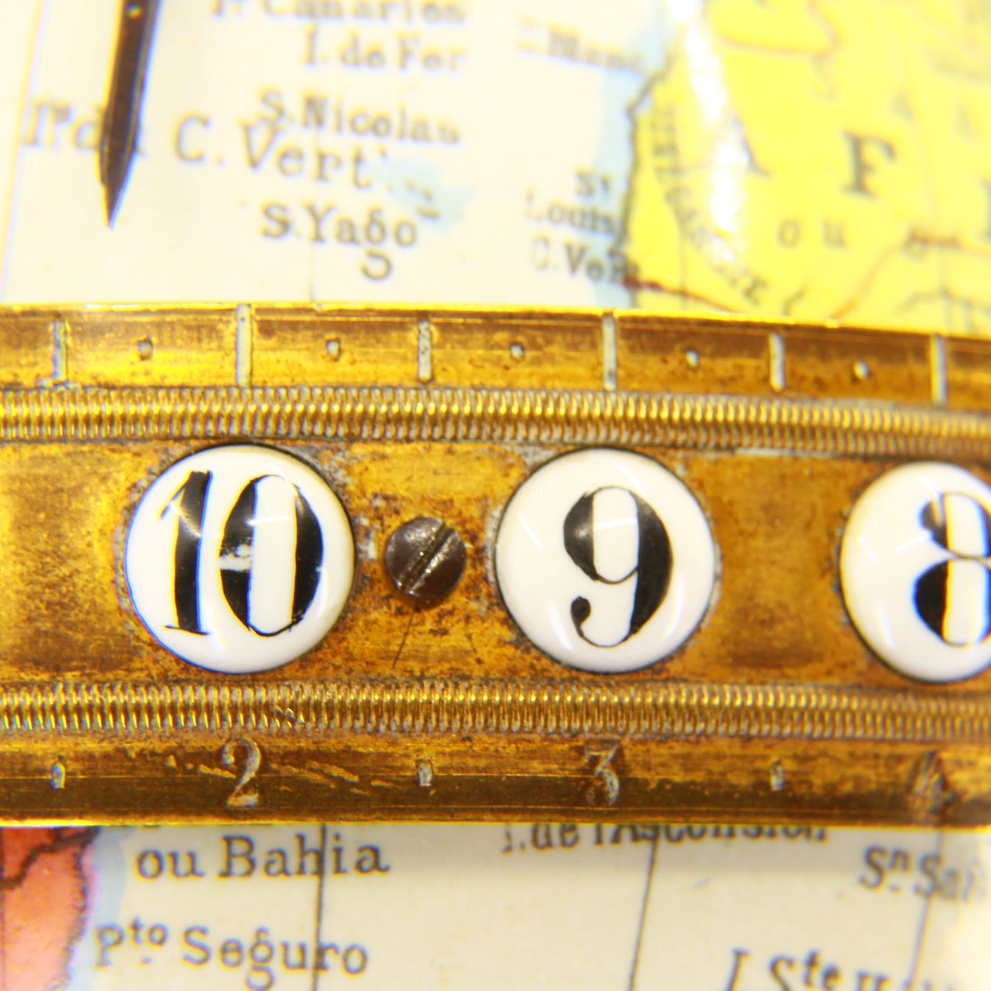 Antique Revolving Globe Antoine Redier French Enamel & Brass World Time Clock