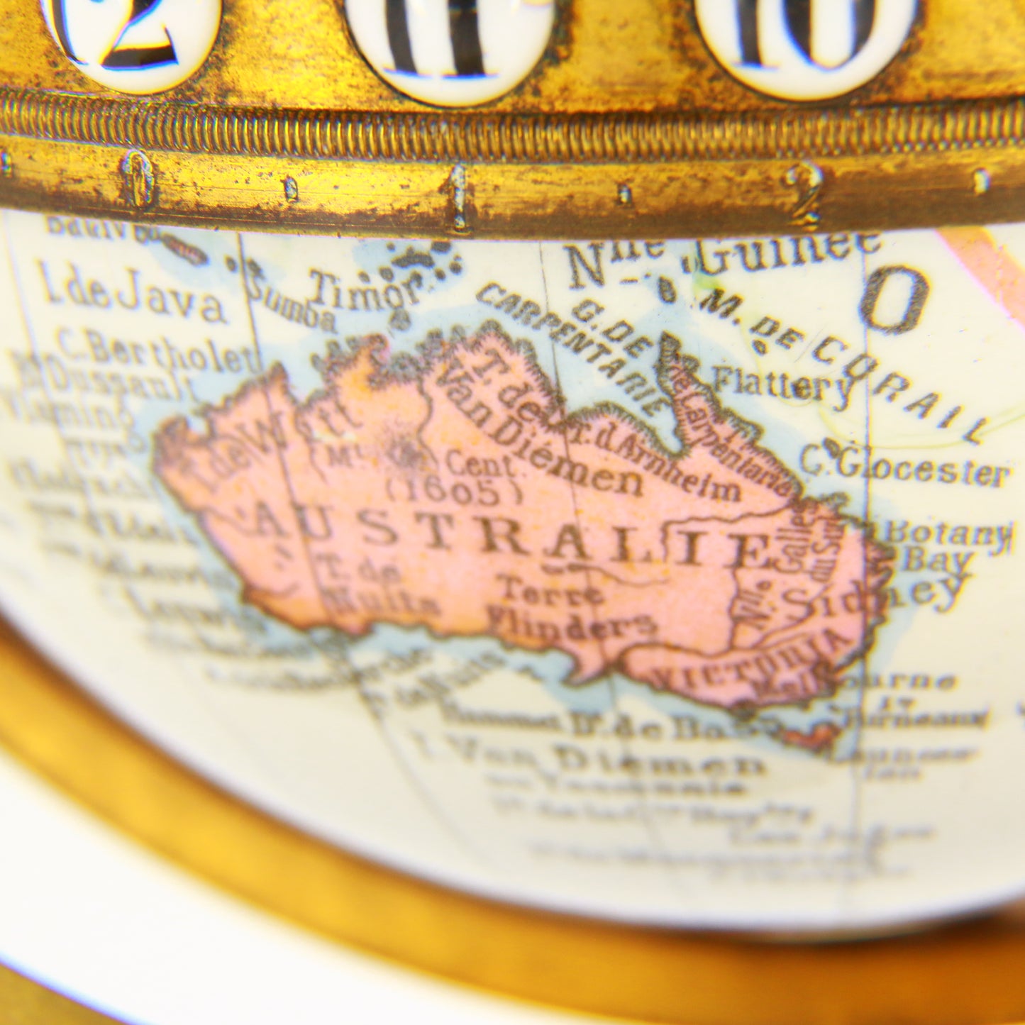 Antique Revolving Globe Antoine Redier French Enamel & Brass World Time Clock