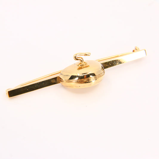 Vintage 9ct Hallmarked Gold Curling Stone Brooch Winter Sport Gift