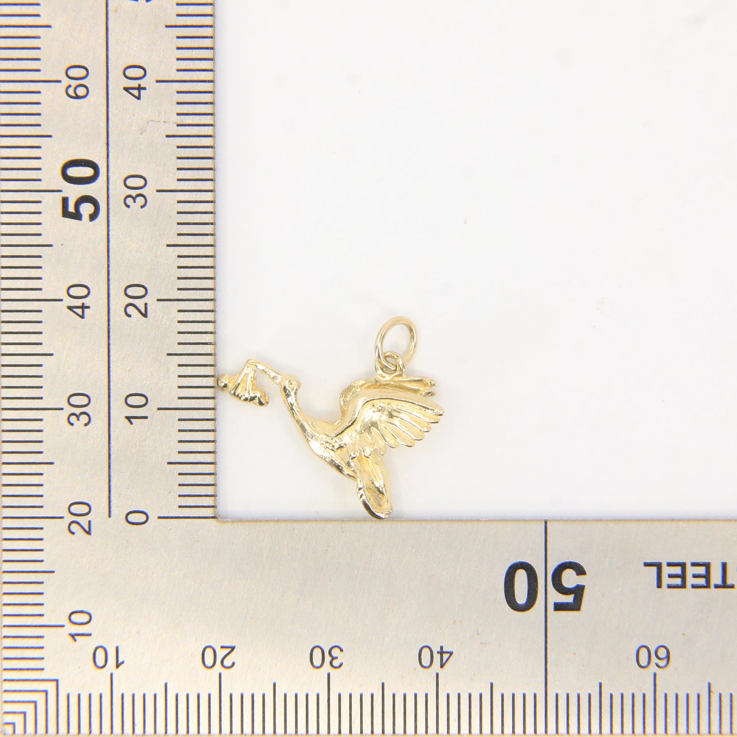 Vintage 9ct Gold Stork With Baby Pendant Yellow Gold Animal Charm Gift