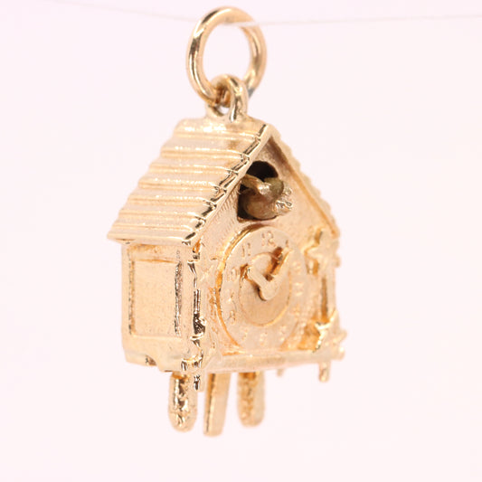 Vintage 9ct Hallmarked Gold Cuckoo Clock Charm Pendant Moving Bird Charm