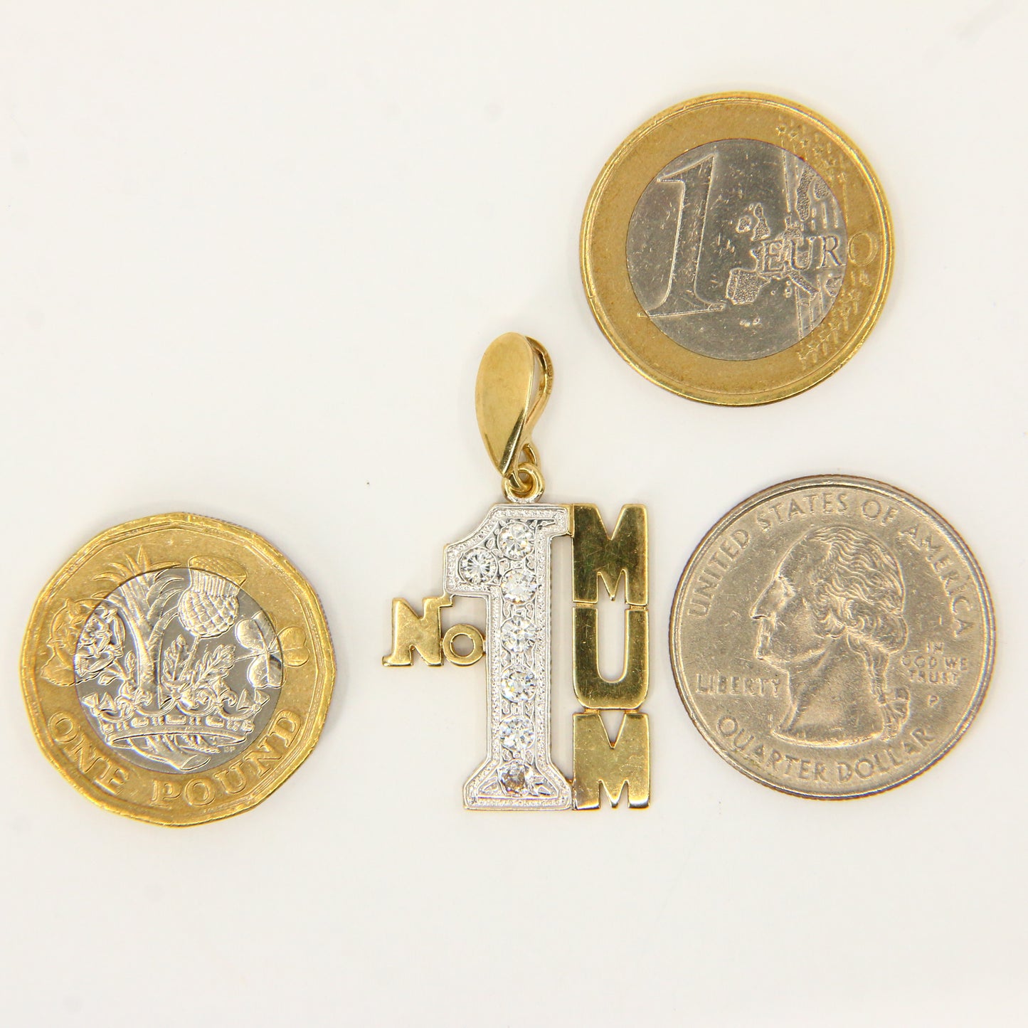 Vintage 9ct NO1 MUM Mother CZ Cubic Zirconia Solid Gold Pendant Charm Mothers Day Gift