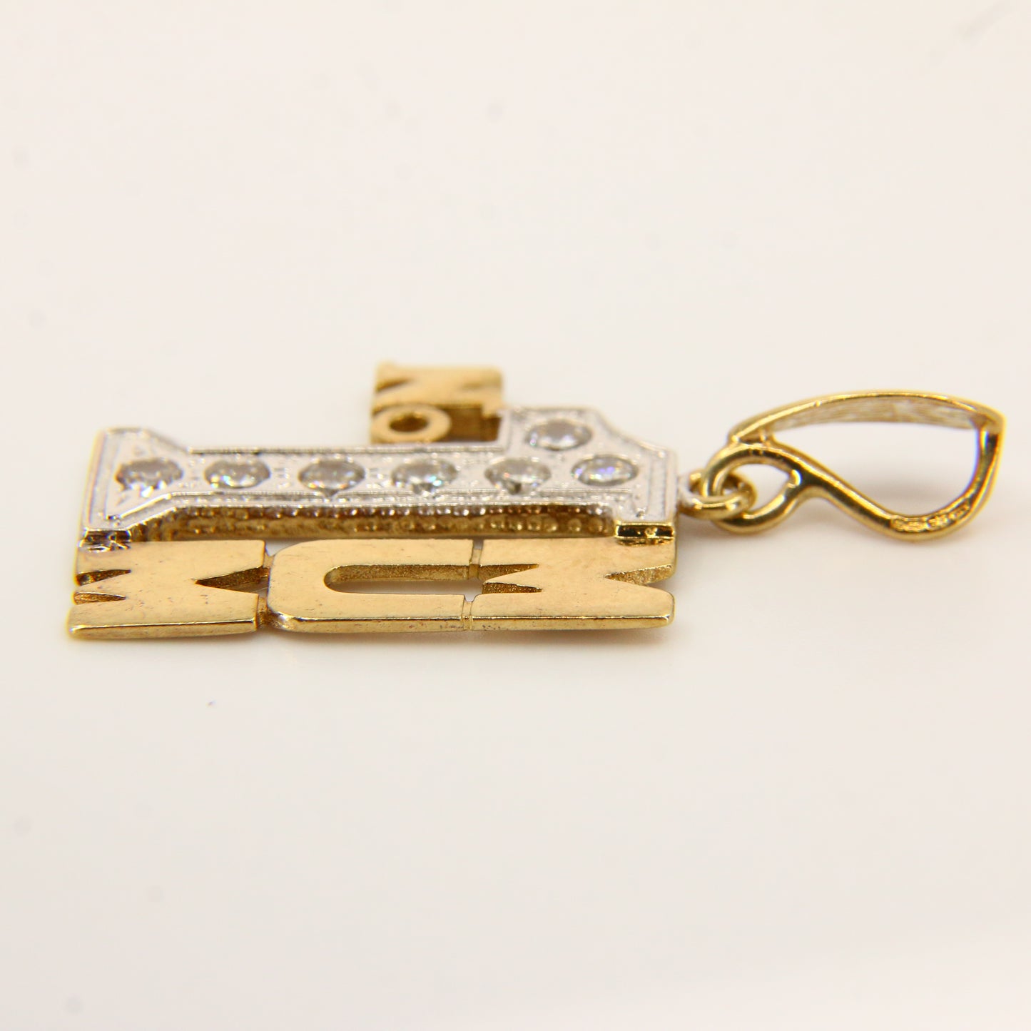 Vintage 9ct NO1 MUM Mother CZ Cubic Zirconia Solid Gold Pendant Charm Mothers Day Gift