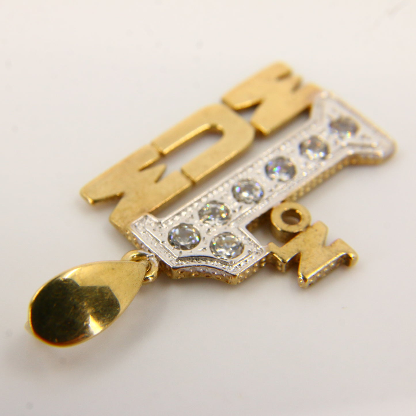 Vintage 9ct NO1 MUM Mother CZ Cubic Zirconia Solid Gold Pendant Charm Mothers Day Gift