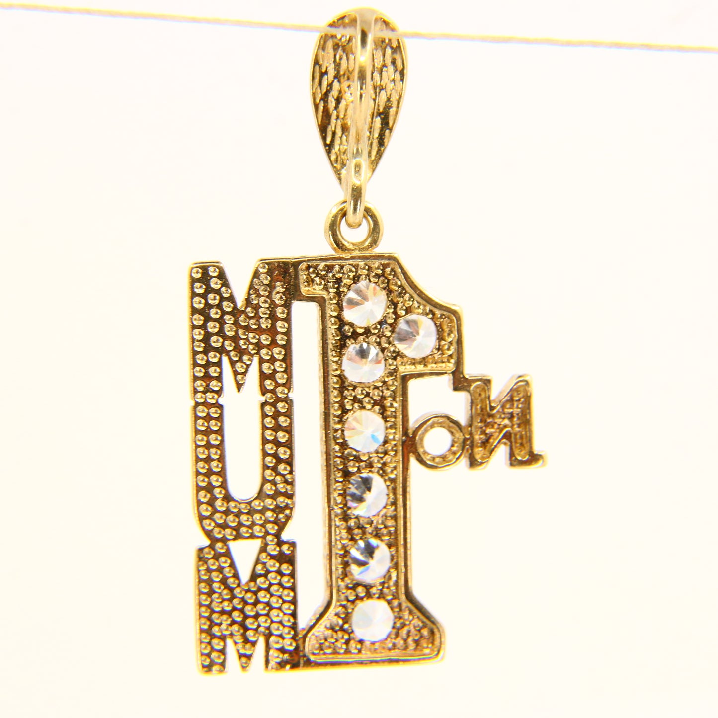 Vintage 9ct NO1 MUM Mother CZ Cubic Zirconia Solid Gold Pendant Charm Mothers Day Gift