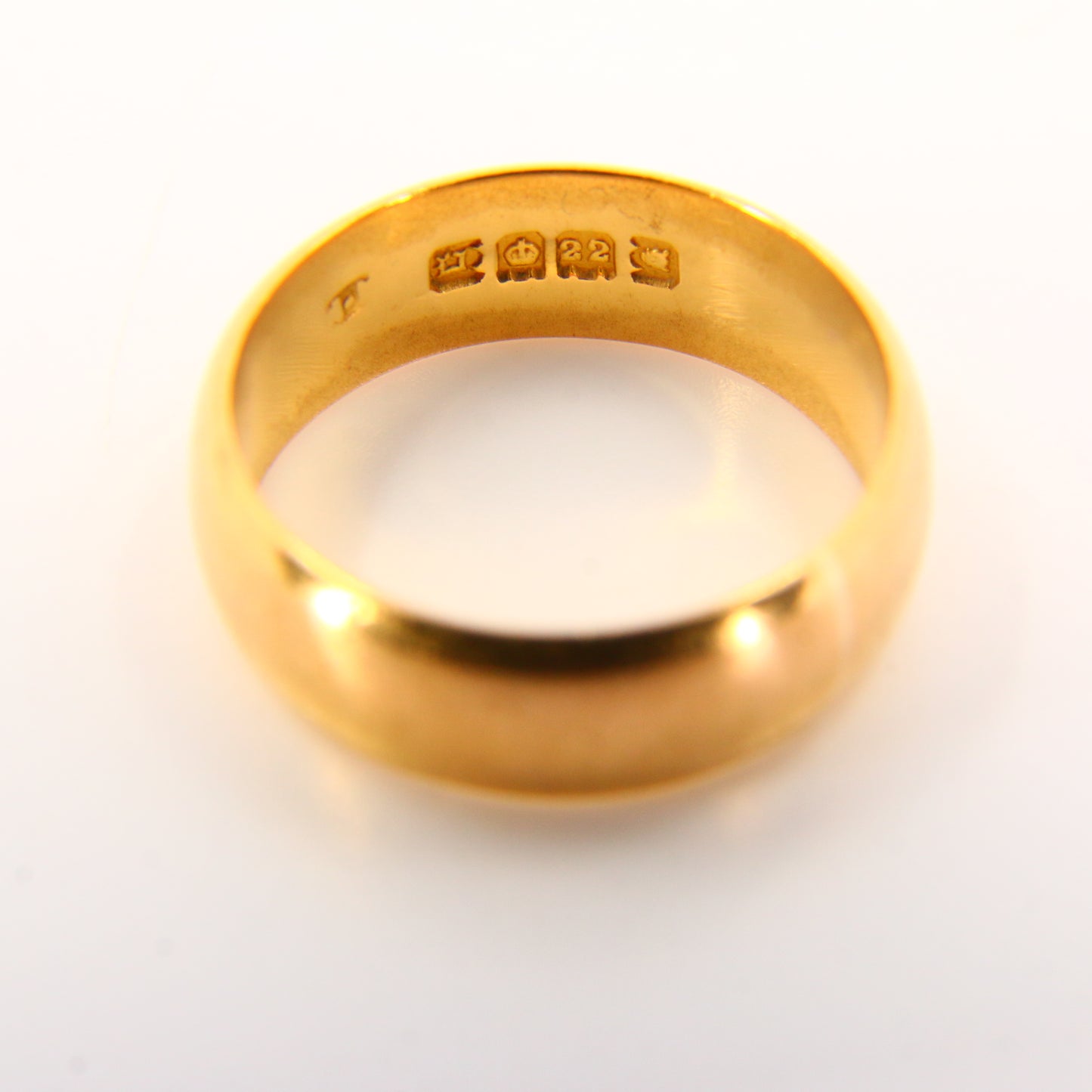 Antique 22ct Hallmarked D Shaped Wedding Band Ring UK SIZE M London 1918 Sizable Boxed