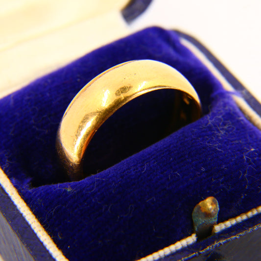 Antique 22ct Hallmarked D Shaped Wedding Band Ring UK SIZE M London 1918 Sizable Boxed