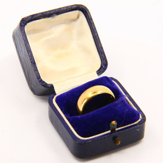 Antique 22ct Hallmarked D Shaped Wedding Band Ring UK SIZE M London 1918 Sizable Boxed