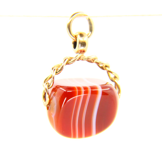Vintage 9ct Gold Charm Agate Stone Spinner Charm Pendant Yellow Gold Hallmarked Gift Perfect For Necklace