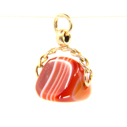 Vintage 9ct Gold Charm Agate Stone Spinner Charm Pendant Yellow Gold Hallmarked Gift Perfect For Necklace
