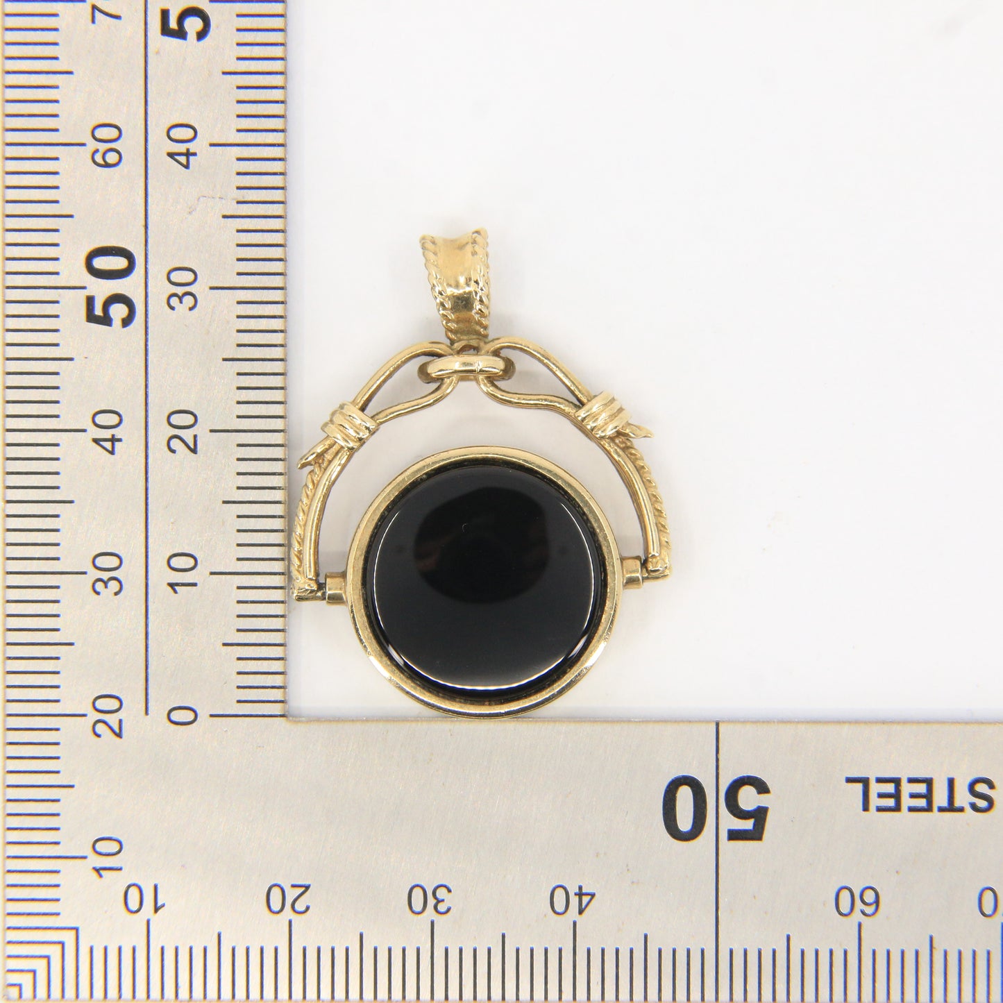 Vintage 9ct Hallmarked Gold Spinner Pendant Onyx Carnelian Fob Charm