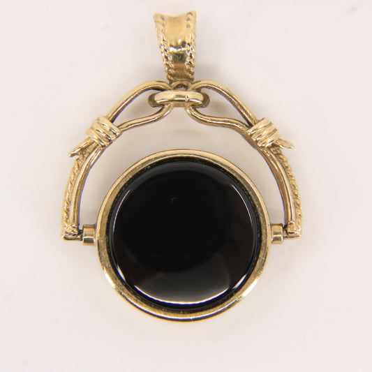 Vintage 9ct Hallmarked Gold Spinner Pendant Onyx Carnelian Fob Charm