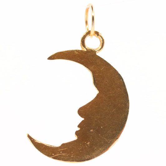 Vintage 9ct Gold Crescent Moon Face Charm Pendant Celestial Jewellery Space Gift