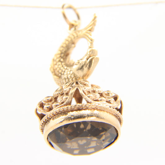 Vintage 9ct Hallmarked Gold Fish Drop Fob Pendant Charm Birmingham 1970