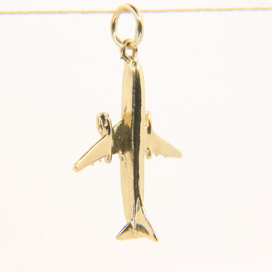 Vintage 9ct Yellow Gold Airplane Charm Pendant Travel Themed Gift Aviation