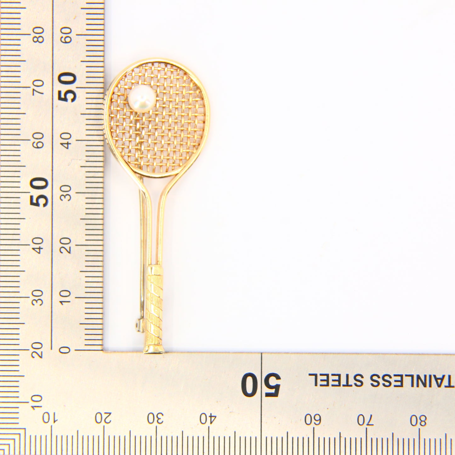 Vintage 9ct Gold Tennis Racket Brooch – Pearl Set Fine Jewellery Gift