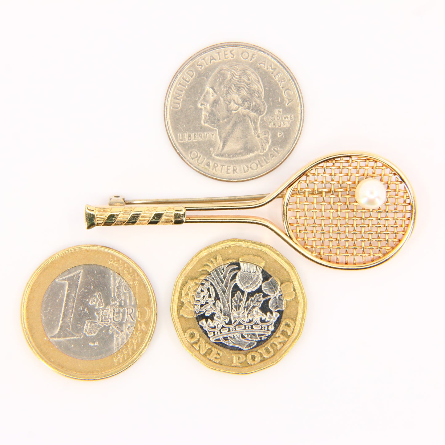 Vintage 9ct Gold Tennis Racket Brooch – Pearl Set Fine Jewellery Gift