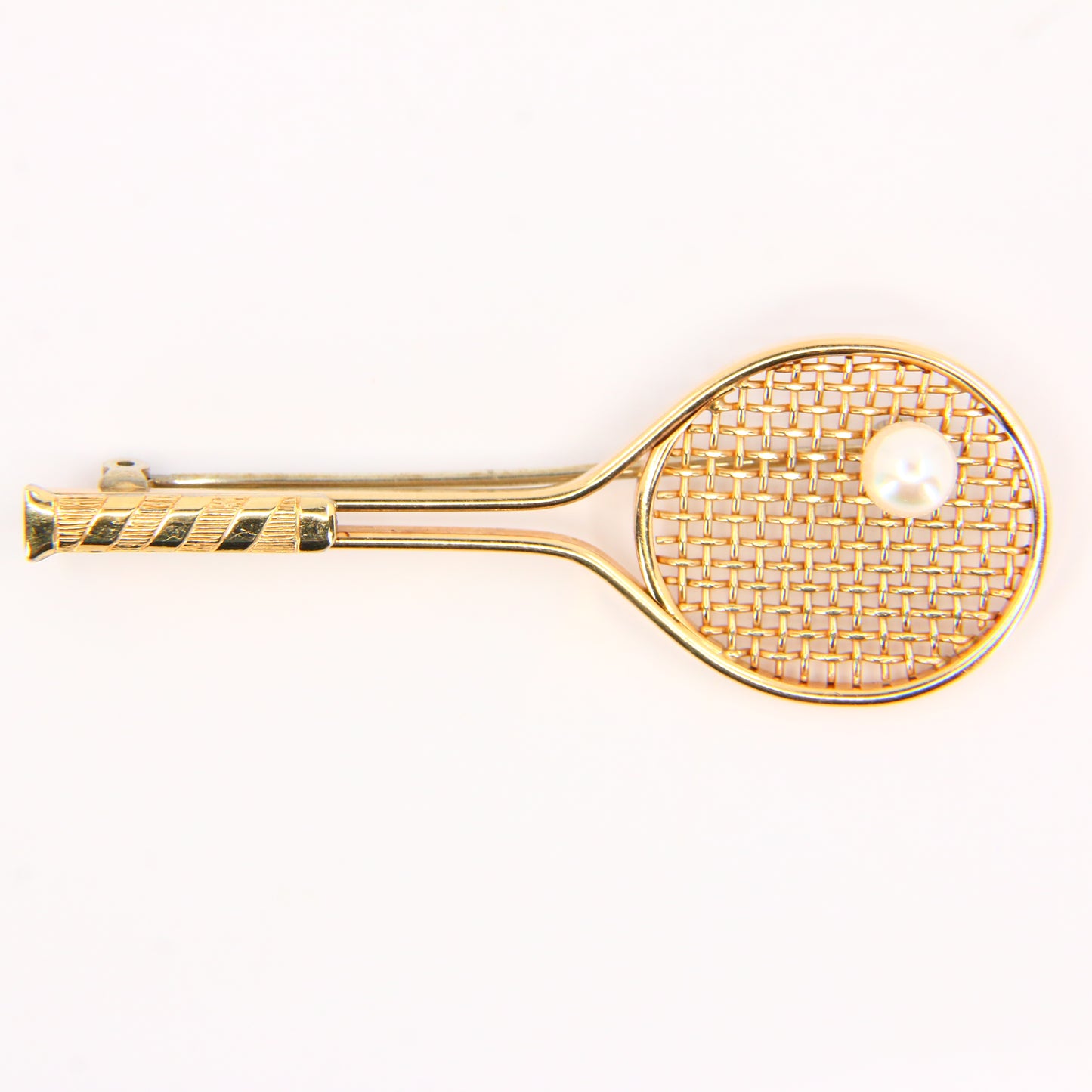 Vintage 9ct Gold Tennis Racket Brooch – Pearl Set Fine Jewellery Gift