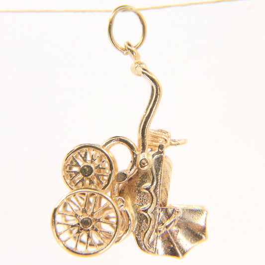 Vintage 9ct Hallmarked Gold Pram Pendant Charm Baby Carriage New Baby Gift