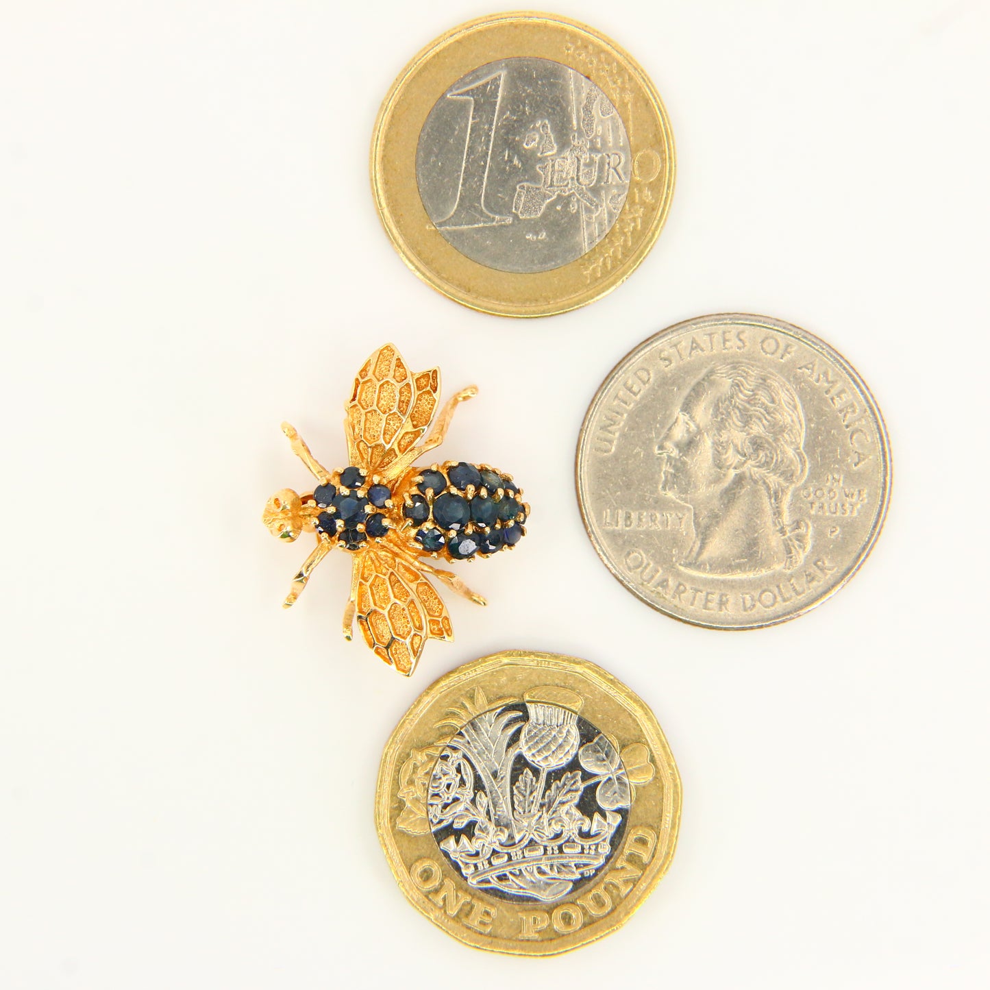 Vintage 14K Queen Bee Brooch Blue Sapphire & Yellow Gold Insect Brooch Boxed Gift