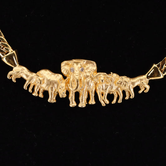 Vintage 9ct Hallmarked Yellow Gold Elephant African Wildlife 18 Inch Necklace Boxed
