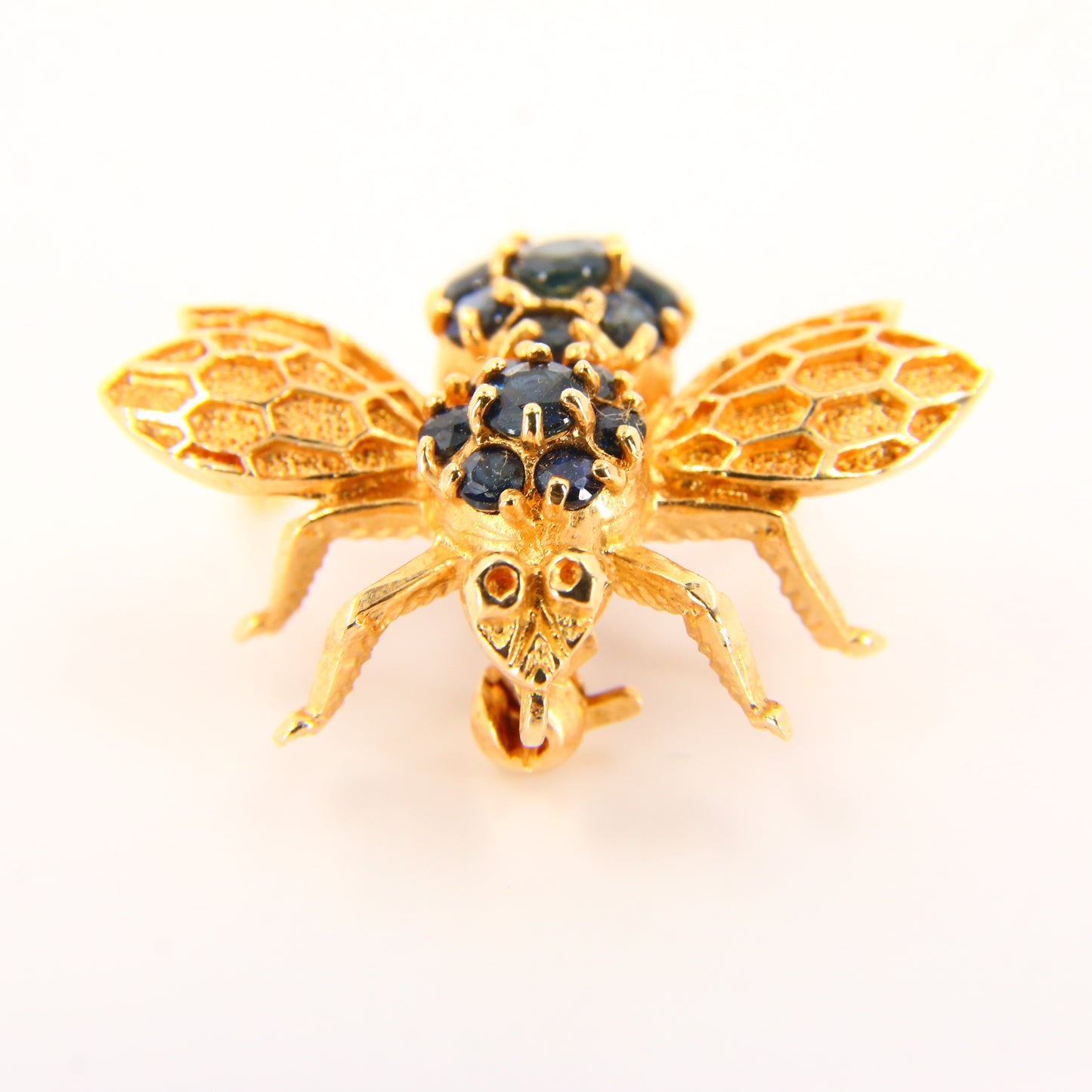 Vintage 14K Queen Bee Brooch Blue Sapphire & Yellow Gold Insect Brooch Boxed Gift