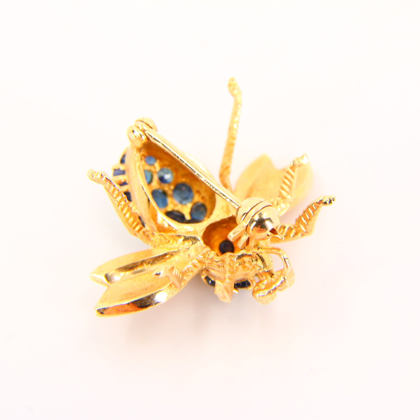 Vintage 14K Queen Bee Brooch Blue Sapphire & Yellow Gold Insect Brooch Boxed Gift