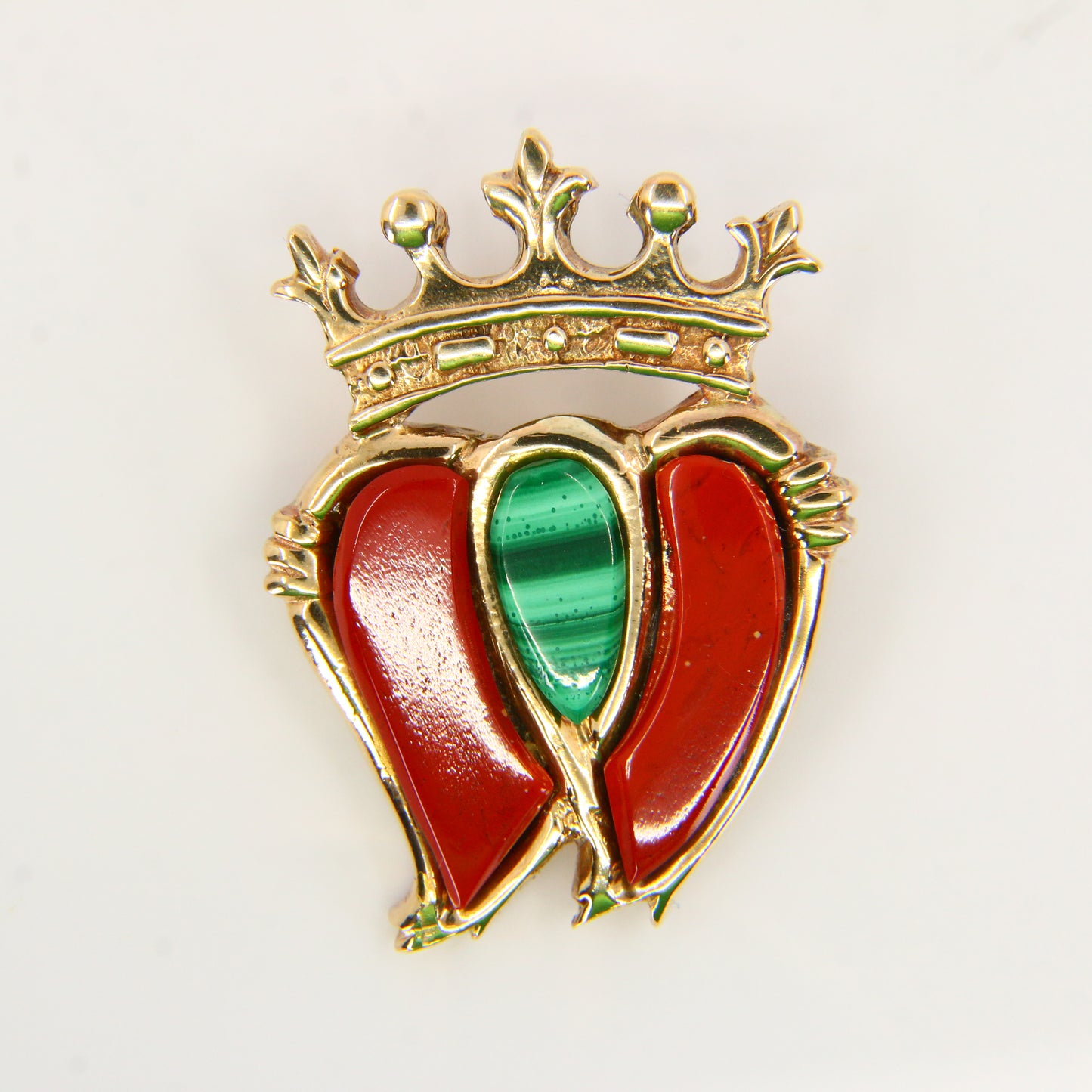 Vintage 9ct Luckenbooth Brooch Carnelian & Agate Edinburgh Hallmarked Yellow Gold Locking Heart Brooch Boxed Gift