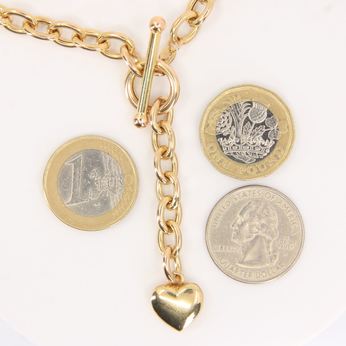 Vintage 9ct Hallmarked Gold Chain Necklace T Bar Heart Drop 16.5 Inch Gift