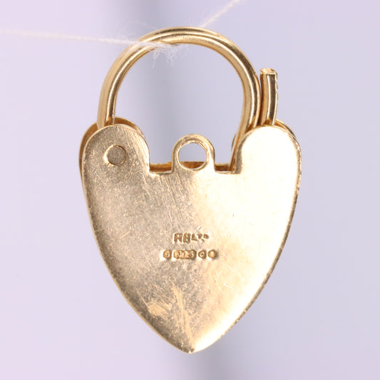 Vintage 9ct Yellow Gold Hallmarked Floral Engraved Heart Padlock Charm Pendant