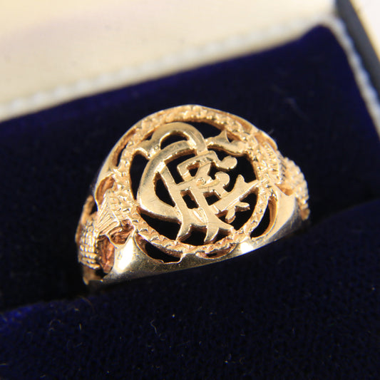 Vintage 9ct Hallmarked Gold Rangers RFC Ring UK Size P1/2 Boxed Gift